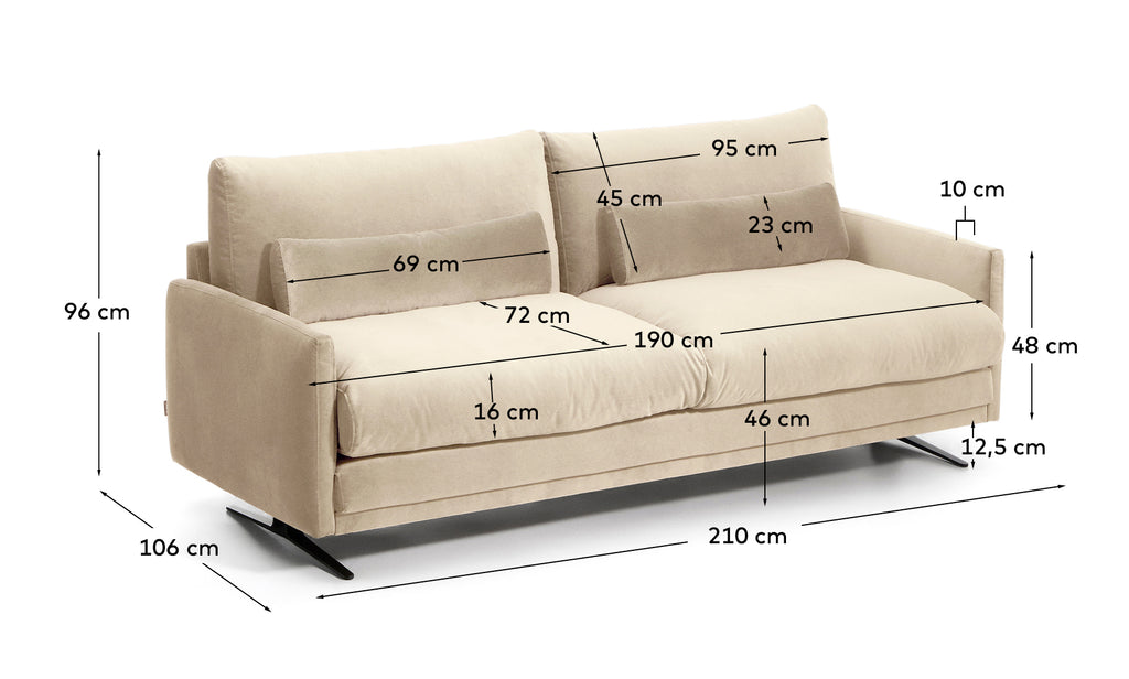 Canapé Veliro 2 places en velours perle avec pieds en acier finition noire 210 cm – Certifié FSC Mix Credit
