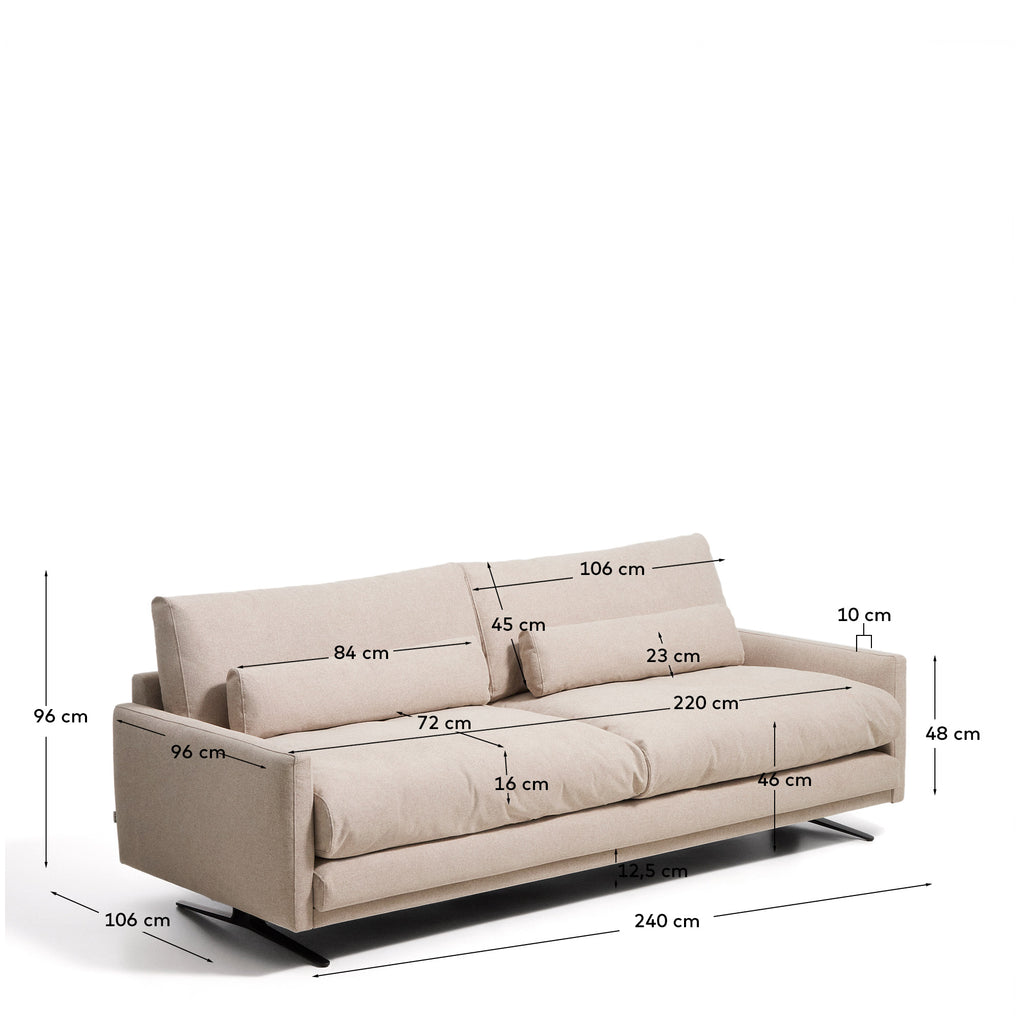 Canapé 4 places Veliro ignifugé beige et pieds en acier avec finition noire 240 cm FSC Mix Credit
