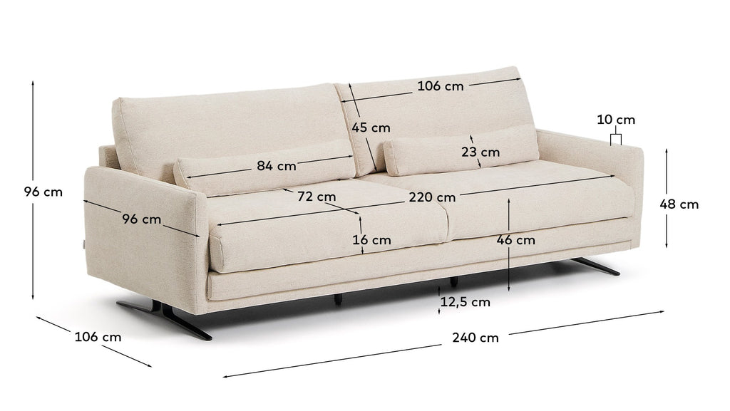 Canapé Veliro 3 places en chenille beige avec pieds en acier noir 240 cm – Certifié FSC Mix Credit