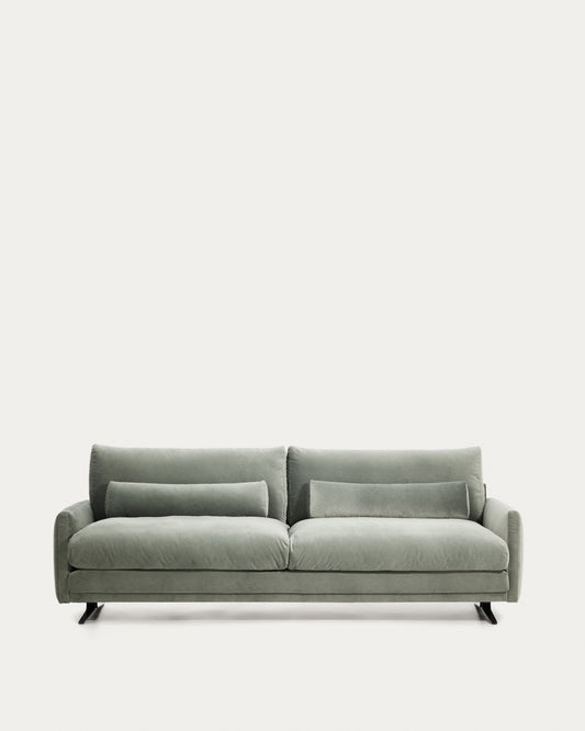 Canapé Veliro 3 places en velours vert avec pieds en acier noir 240 cm – Certifié FSC Mix Credit