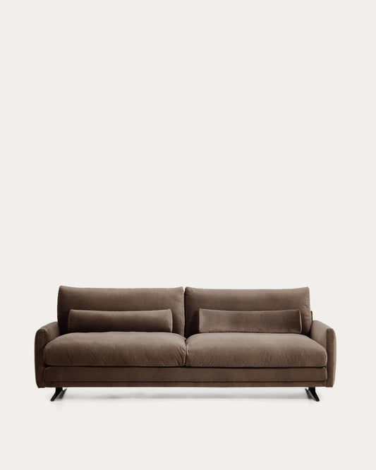 Canapé Veliro 3 places en velours marron chocolat avec pieds en acier noir 240 cm – Certifié FSC Mix Credit