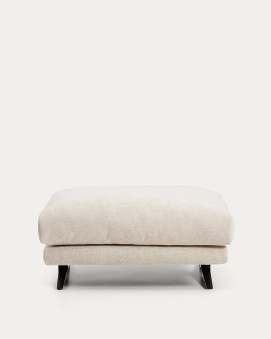 Repose-pieds Veliro en chenille beige avec pieds en acier finition noire 85 x 90 cm FSC Mix Credit