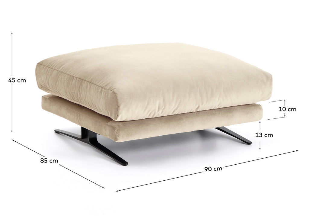 Repose-pieds Veliro ignifugé en velours perle et pieds en acier avec finition noire 85 x 90 cm FSC Mix Credit
