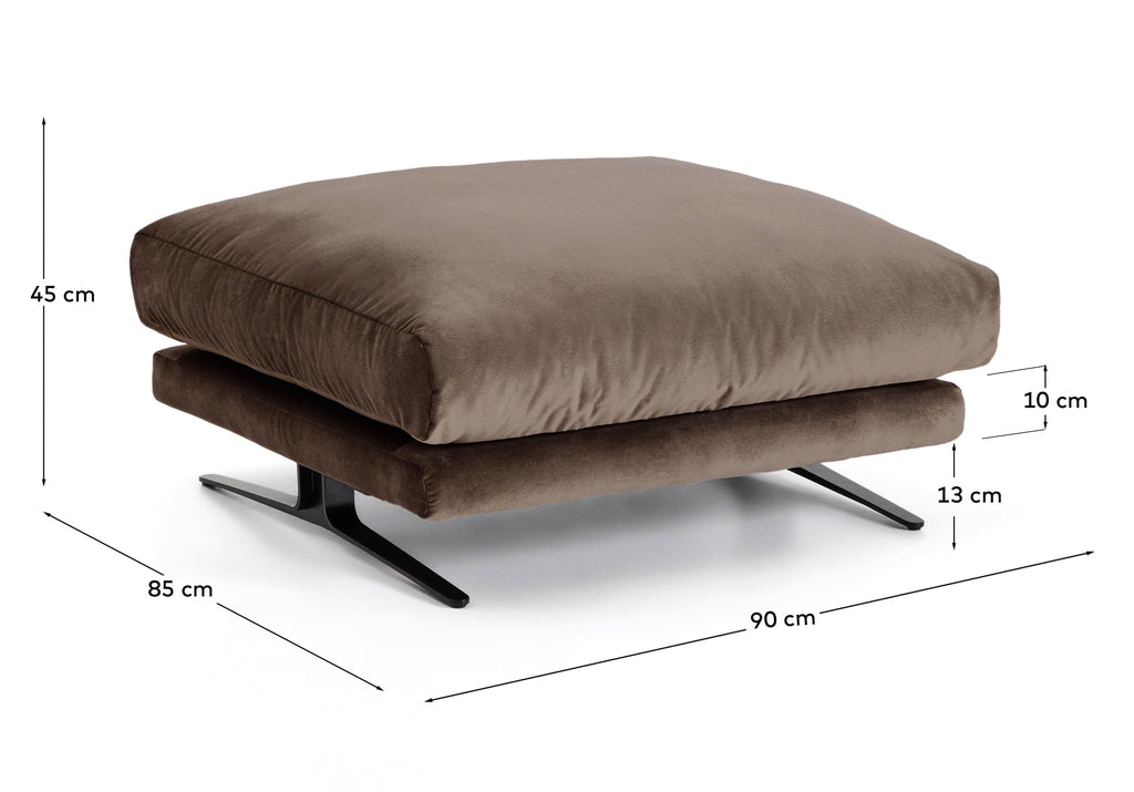 Repose-pieds Veliro en velours marron chocolat et pieds en acier avec finition noire 85 x 90 cm FSC Mix Credit