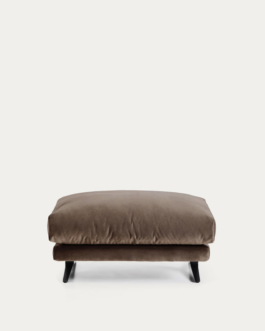 Repose-pieds Veliro en velours marron chocolat et pieds en acier avec finition noire 85 x 90 cm FSC Mix Credit