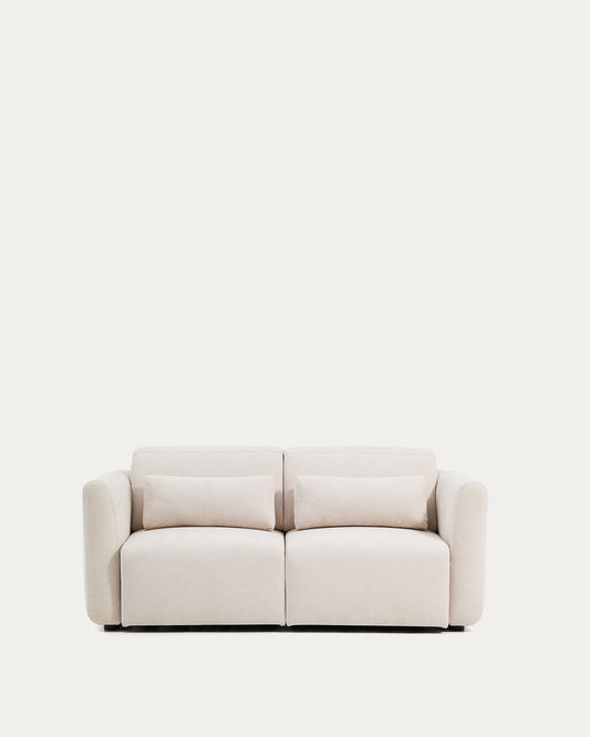 Canapé Lares 2 places avec sièges coulissants électriques et appui-tête inclinable en chenille beige 180 cm