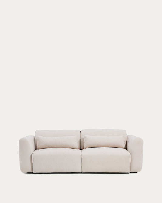 Canapé Lares 3 places avec sièges coulissants électriques et appui-tête inclinable en chenille beige 240 cm