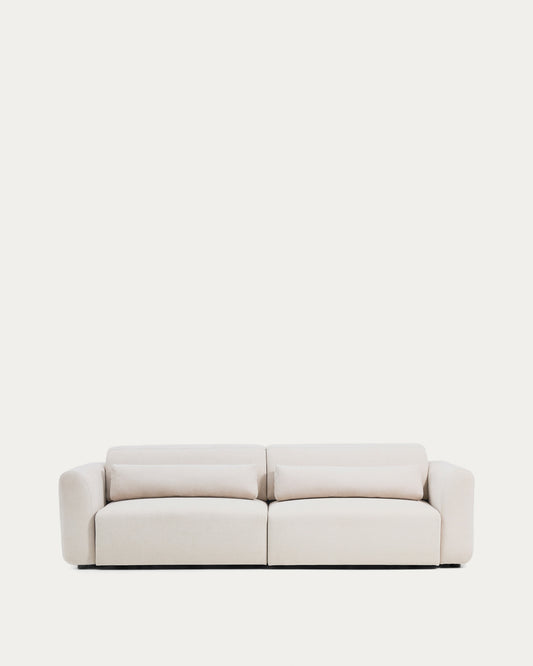 Canapé Lares 4 places avec sièges coulissants électriques et appui-tête inclinable en chenille beige 290 cm