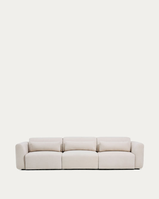 Canapé Lares 5 places avec sièges coulissants électriques et appui-tête inclinable en chenille beige 335 cm