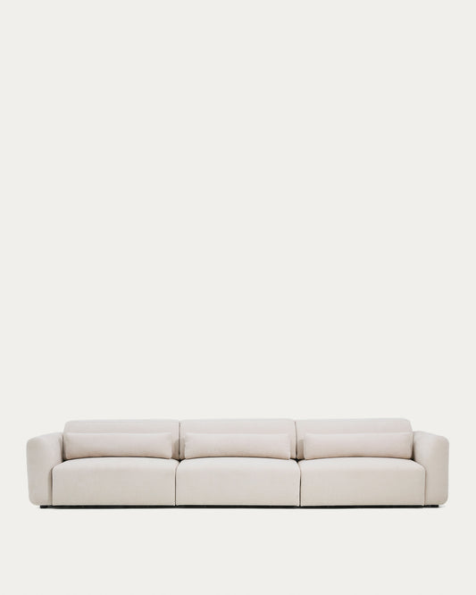 Canapé Lares 6 places avec sièges coulissants électriques et appui-tête inclinable en chenille beige 410 cm