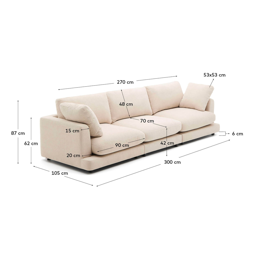 Canapé Gala 4 places en chenille beige 300 cm – Certifié FSC Mix Credit