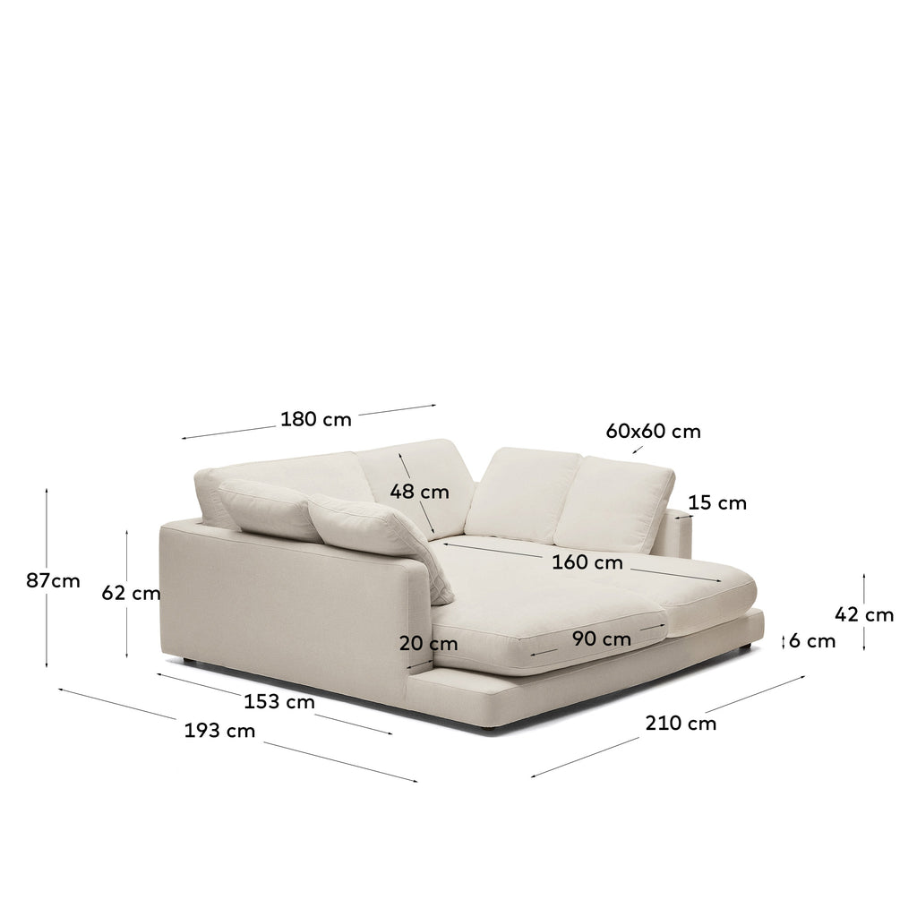 Canapé Gala 3 places en chenille beige avec double méridienne 210 cm – Certifié FSC Mix Credit