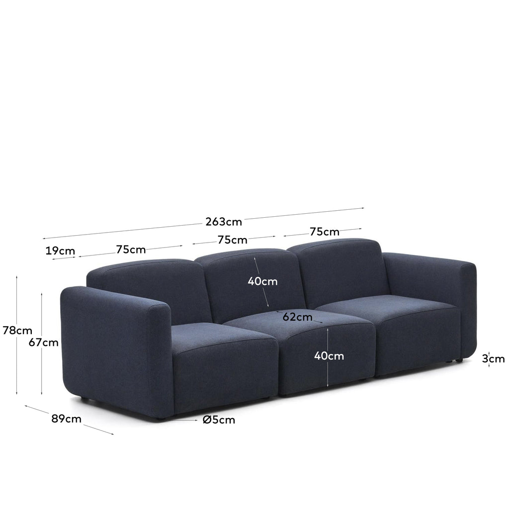 Canapé modulable Neom 3 places bleu 263 cm FSC Mix Credit