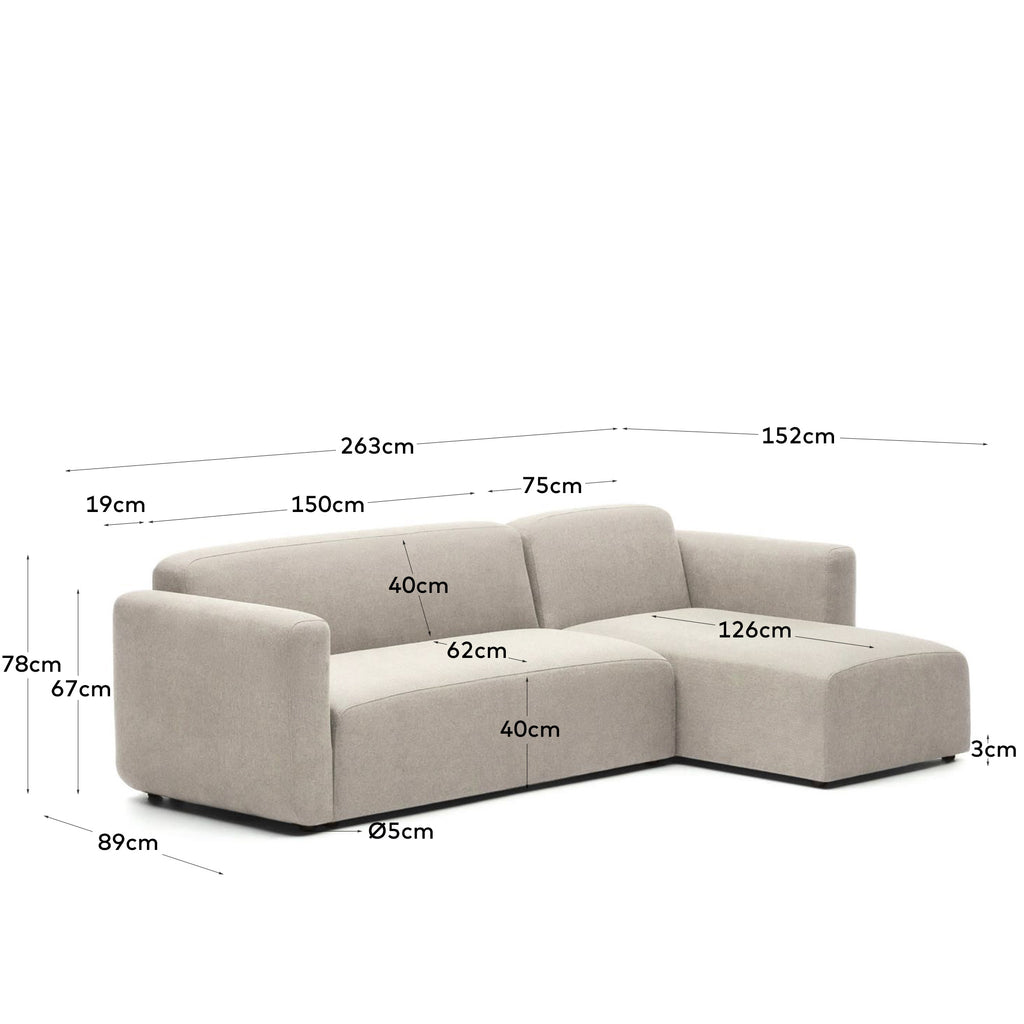 Canapé modulable Neom 3 places méridienne droite/gauche tissu structuré beige 263 cm FSC Mix Credit