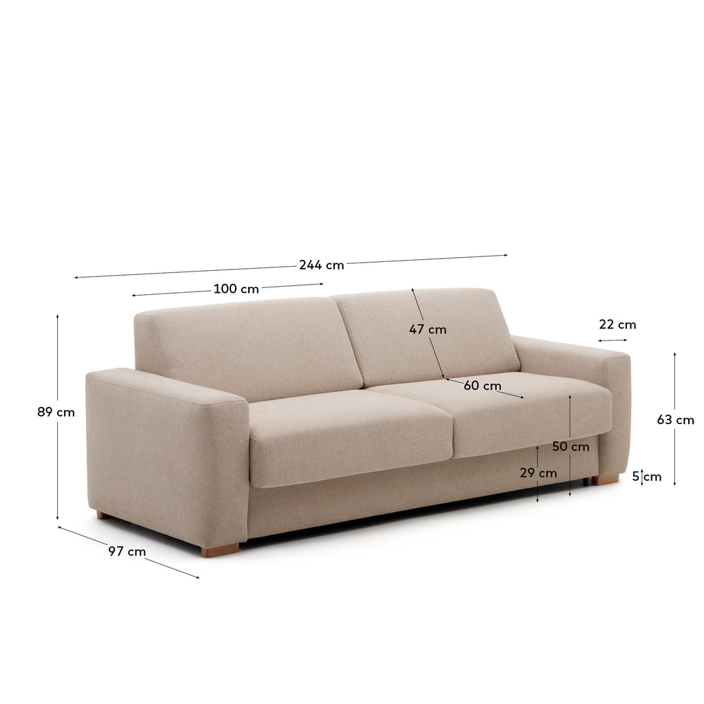 Canapé-lit Anley 4 places beige avec pieds en bois de hêtre 244 cm FSC Mix Credit