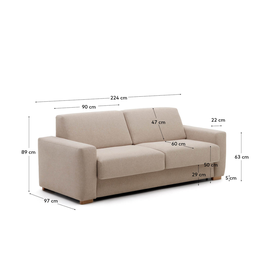 Canapé-lit Anley 3 places beige avec pieds en bois de hêtre 224 cm FSC Mix Credit
