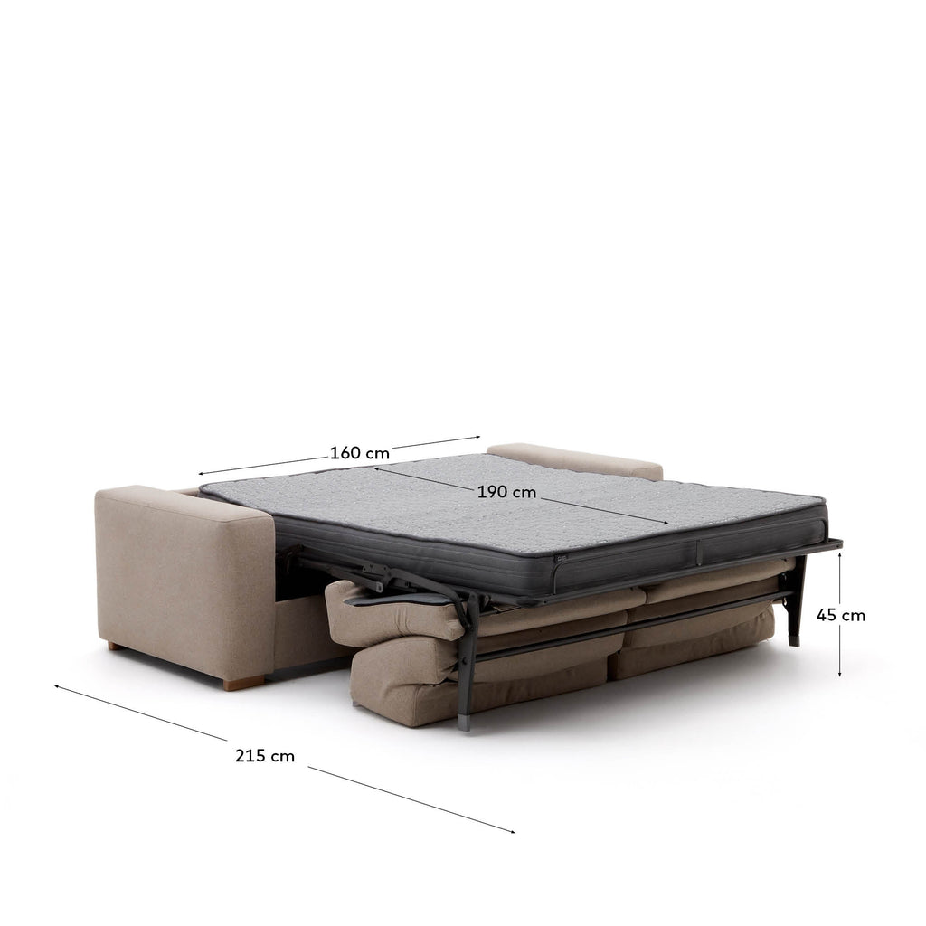 Canapé-lit Anley 3 places beige avec pieds en bois de hêtre 224 cm FSC Mix Credit