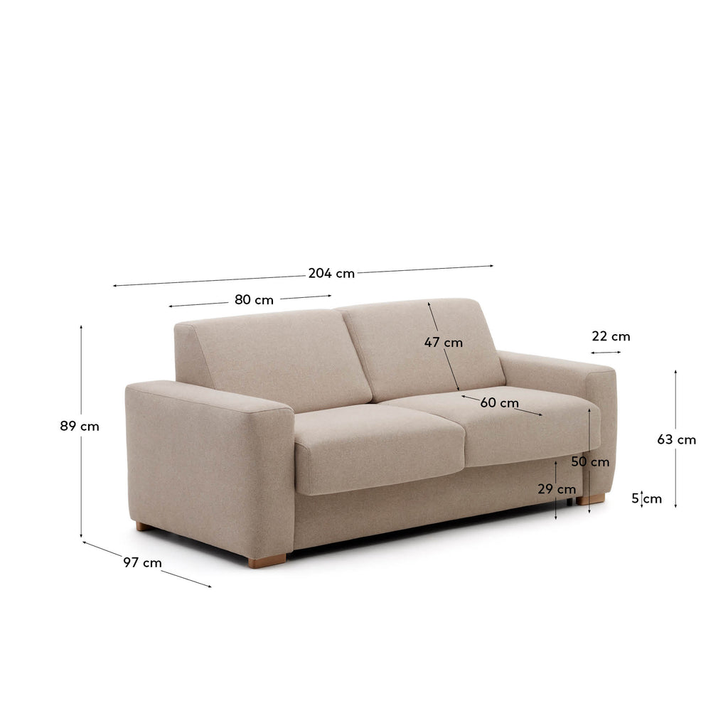 Canapé-lit Anley 2 places beige avec pieds en bois de hêtre 204 cm FSC Mix Credit