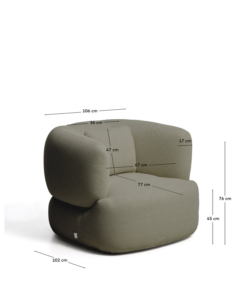 Fauteuil avec coussin Martina en chenille verte FSC Mix Credit