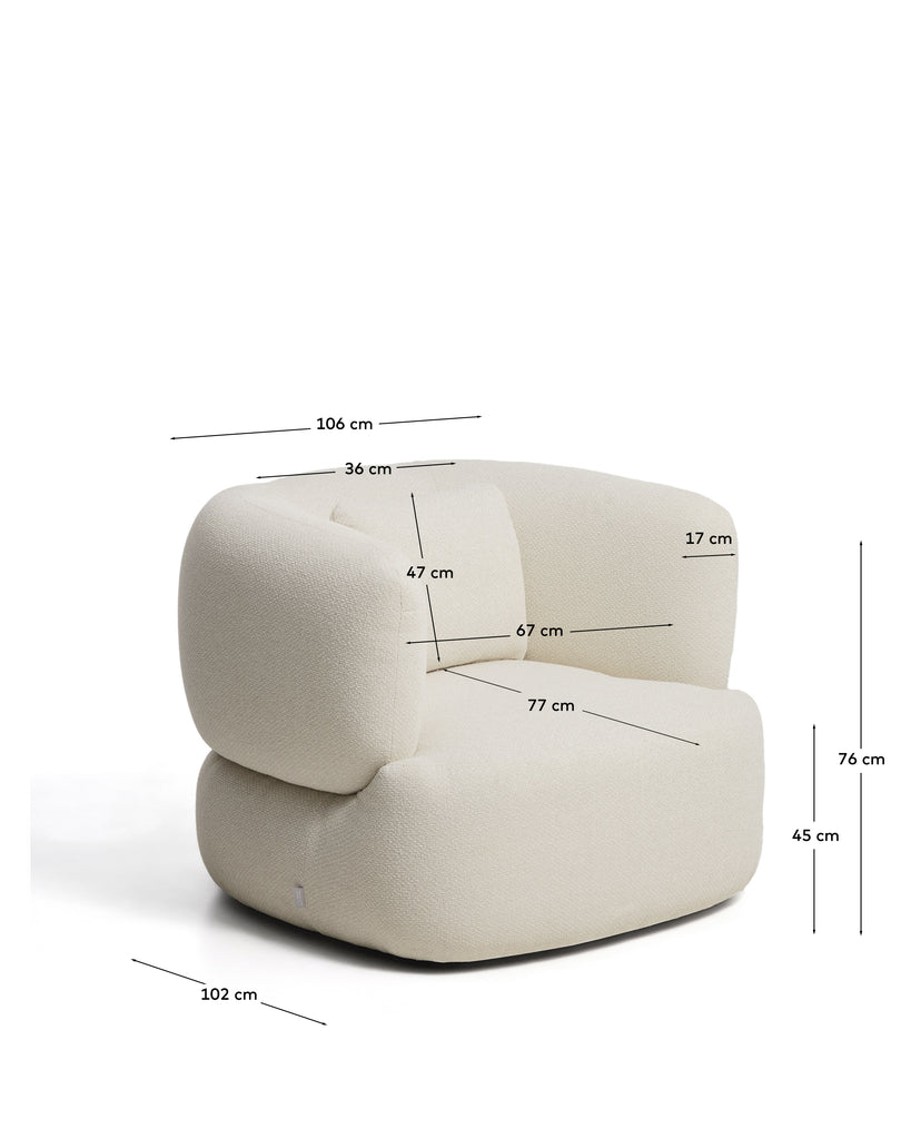 Fauteuil avec coussin Martina en chenille écrue FSC Mix Credit