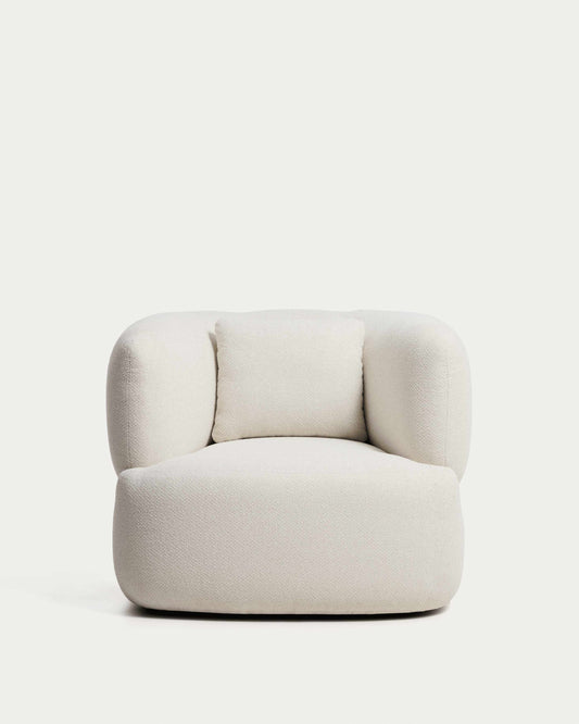 Fauteuil avec coussin Martina en chenille écrue FSC Mix Credit