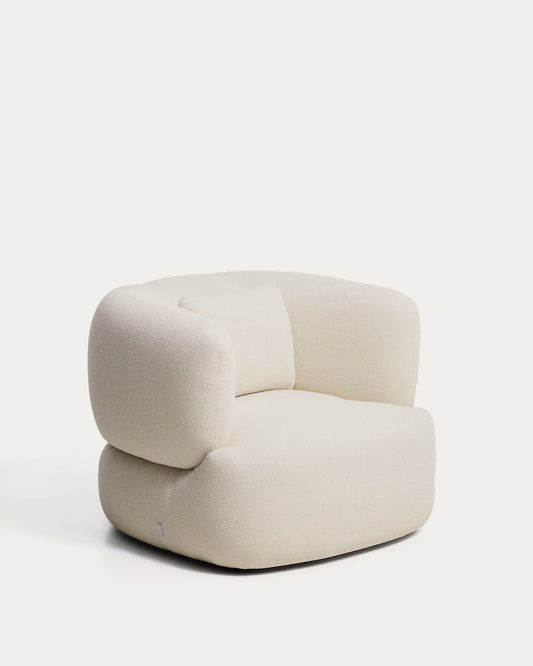 Fauteuil avec coussin Martina en chenille écrue FSC Mix Credit