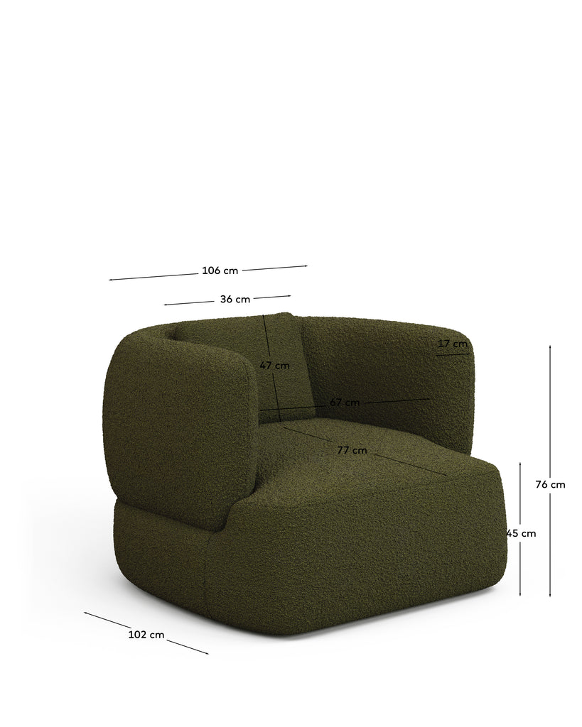 Fauteuil pivotant avec coussin Martina en bouclette vert foncé FSC Mix Credit