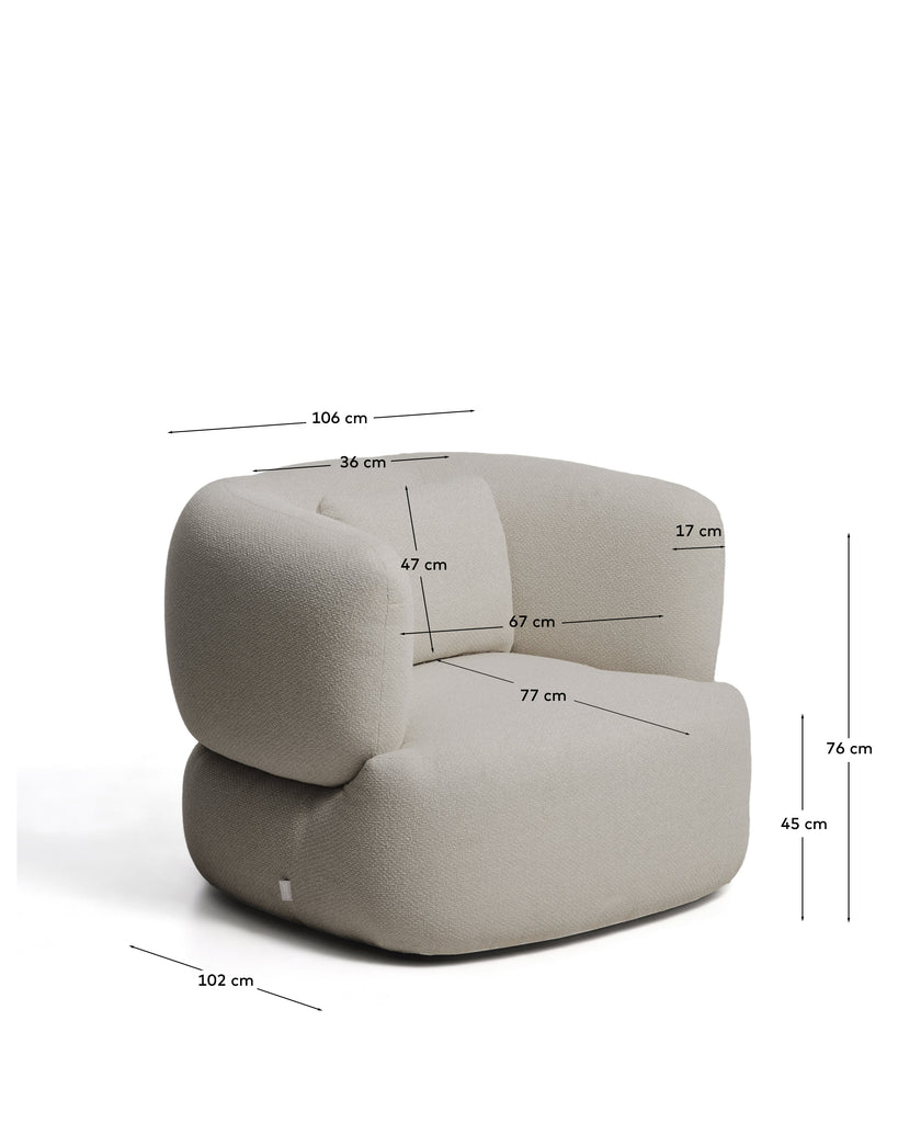Fauteuil pivotant avec coussin Martina en chenille couleur pierre FSC Mix Credit