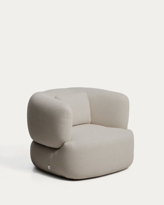 Fauteuil pivotant avec coussin Martina en chenille couleur pierre FSC Mix Credit
