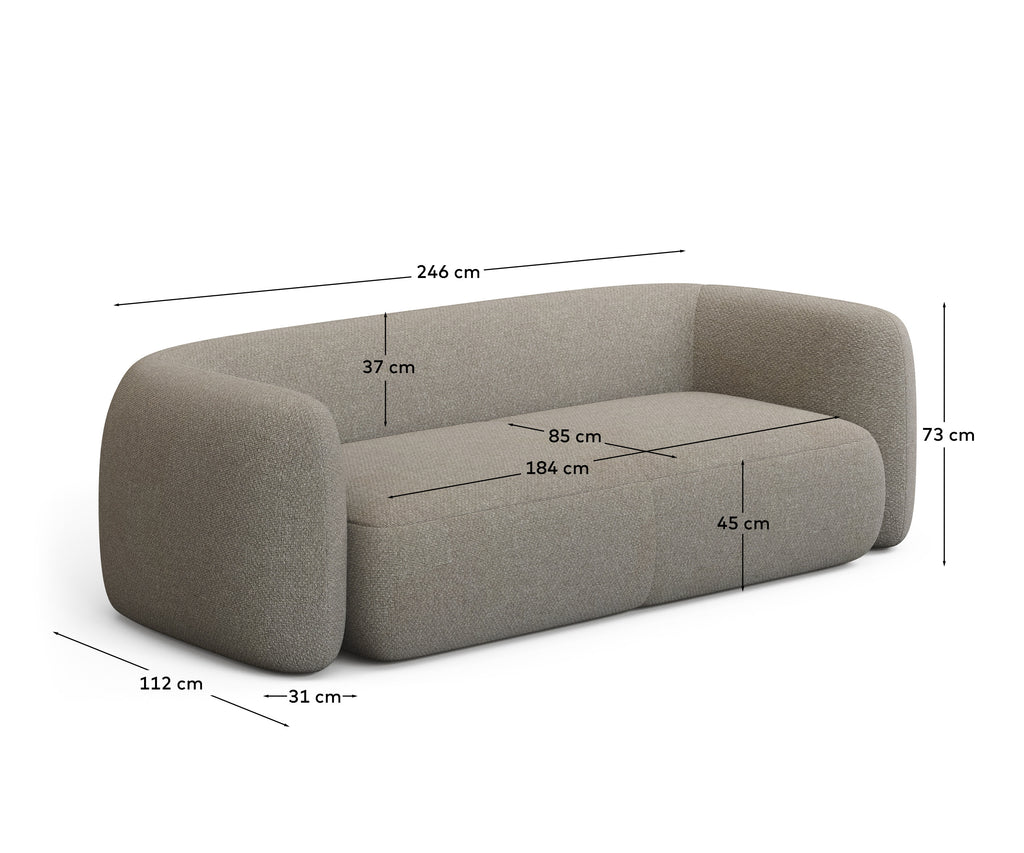 Canapé Martina 3 places ignifugé en bouclette coloris pierre 246 cm – Certifié FSC Mix Credit