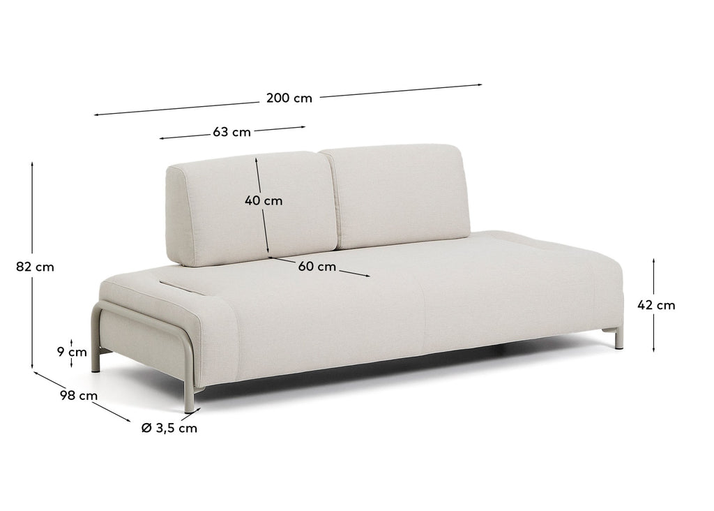 Module Compo 2 places chenille écru et structure métallique beige 200 cm FSC Mix Credit