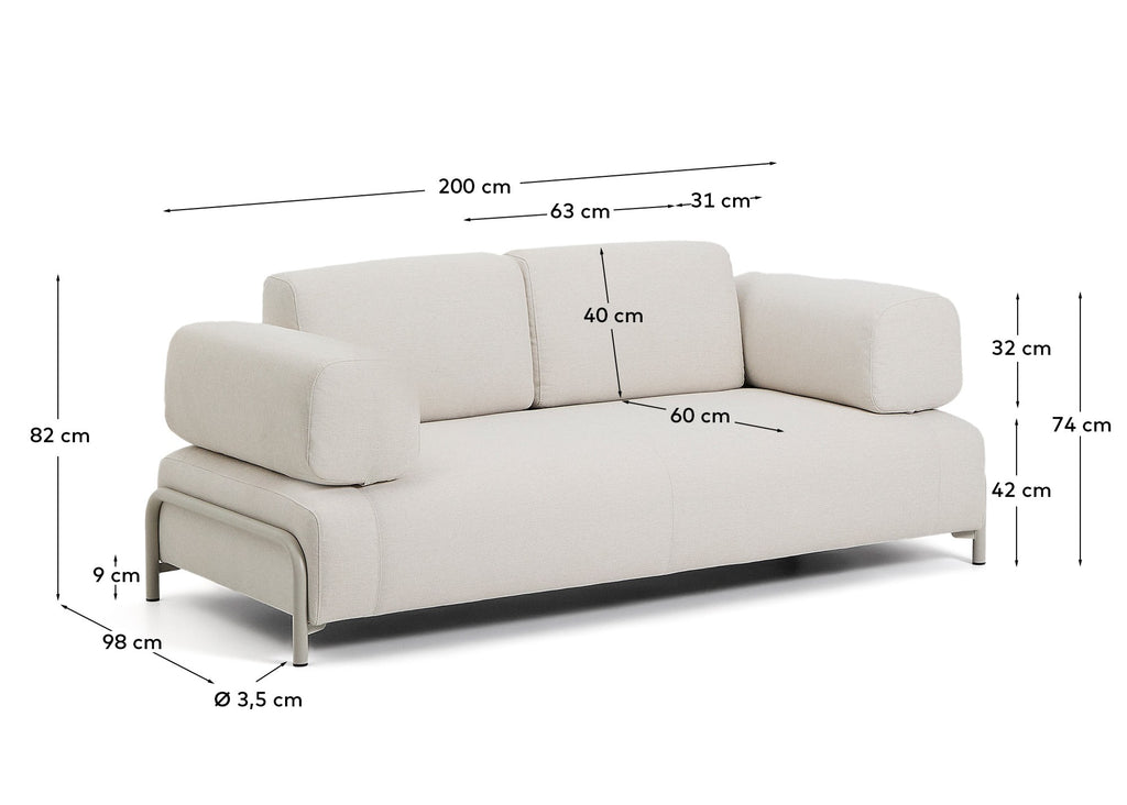 Canapé Compo 2 places chenille écru et structure métallique beige 200 cm FSC Mix Credit