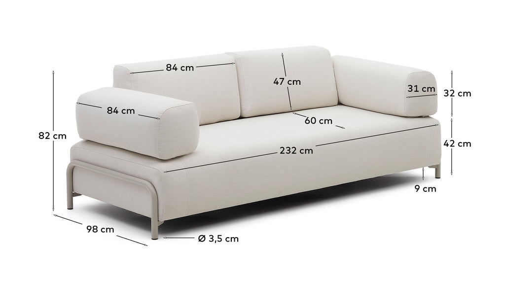 canapé Compo 3 places en chenille beige et structure en métal beige  232 cm FSC Mix Credit