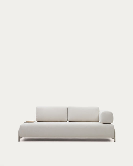 Canapé Compo 3 places chenille beige, plateau petit placage de chêne et structure en métal beige 232cm FSC Mix Credit
