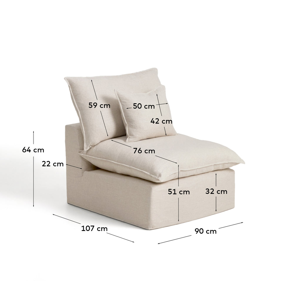Fauteuil déhoussable Anarela en lin et viscose beige 90 cm FSC Mix Credit