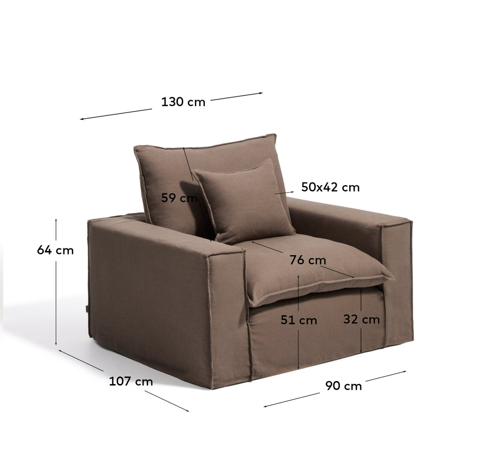 Fauteuil déhoussable Anarela en 100 % lin taupe 130 cm FSC Mix Credit