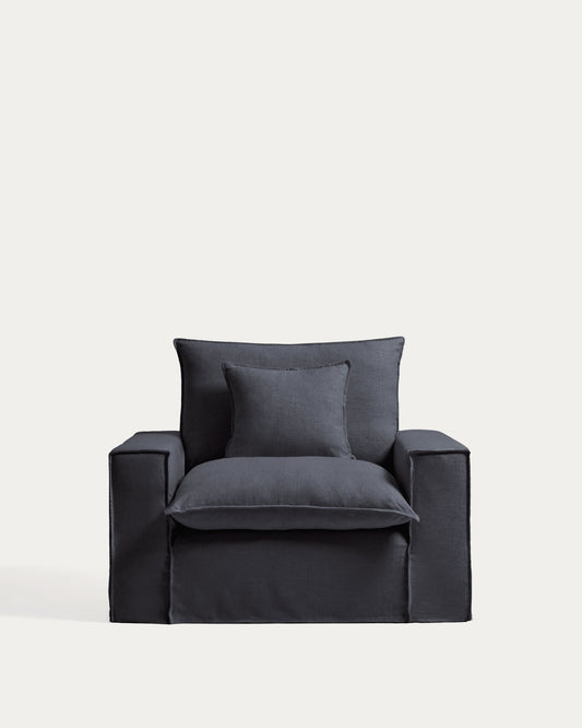 Fauteuil déhoussable Anarela en lin et viscose gris foncé 130 cm FSC Mix Credit