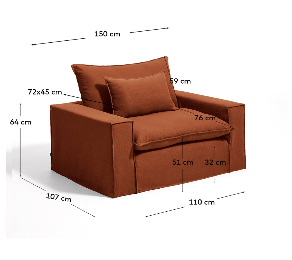 Fauteuil déhoussable Anarela en 100 % lin terracotta 150 cm FSC Mix Credit