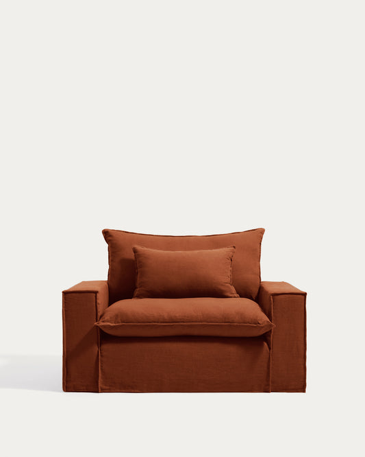 Fauteuil déhoussable Anarela en 100 % lin terracotta 150 cm FSC Mix Credit