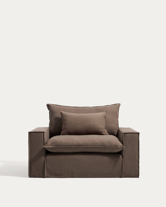 Fauteuil déhoussable Anarela en 100 % lin taupe 150 cm FSC Mix Credit
