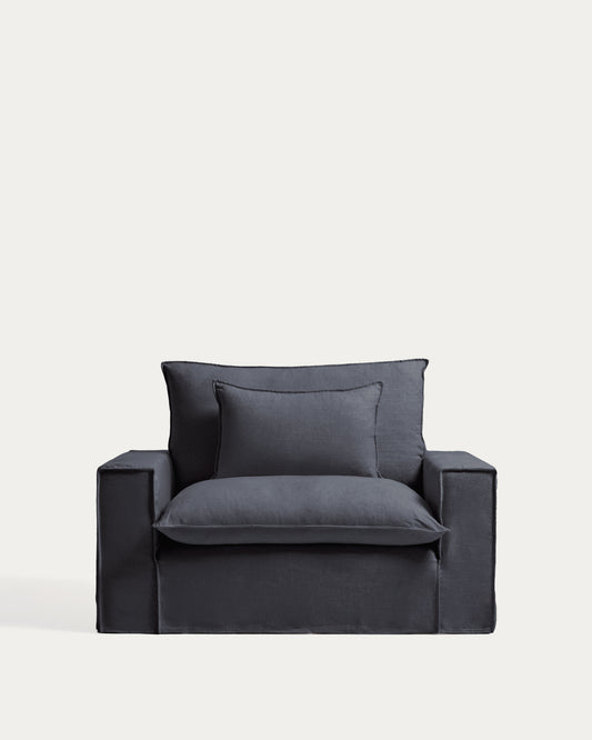Fauteuil déhoussable Anarela en lin et viscose gris foncé 150 cm FSC Mix Credit