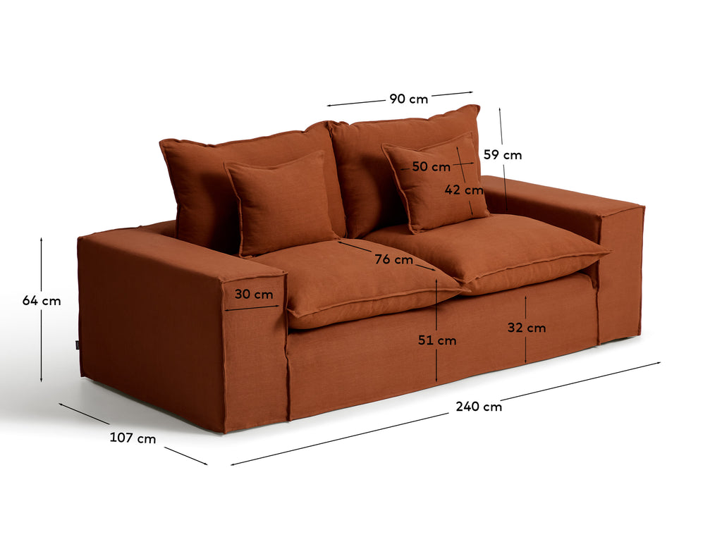 Canapé déhoussable Anarela 2 places en 100 % lin terracotta 240 cm FSC Mix Credit