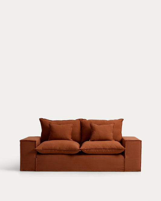 Canapé déhoussable Anarela 2 places en 100 % lin terracotta 240 cm FSC Mix Credit