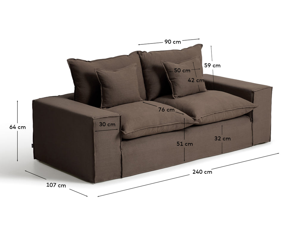 Canapé déhoussable Anarela 2 places en 100 % lin taupe 240 cm FSC Mix Credit