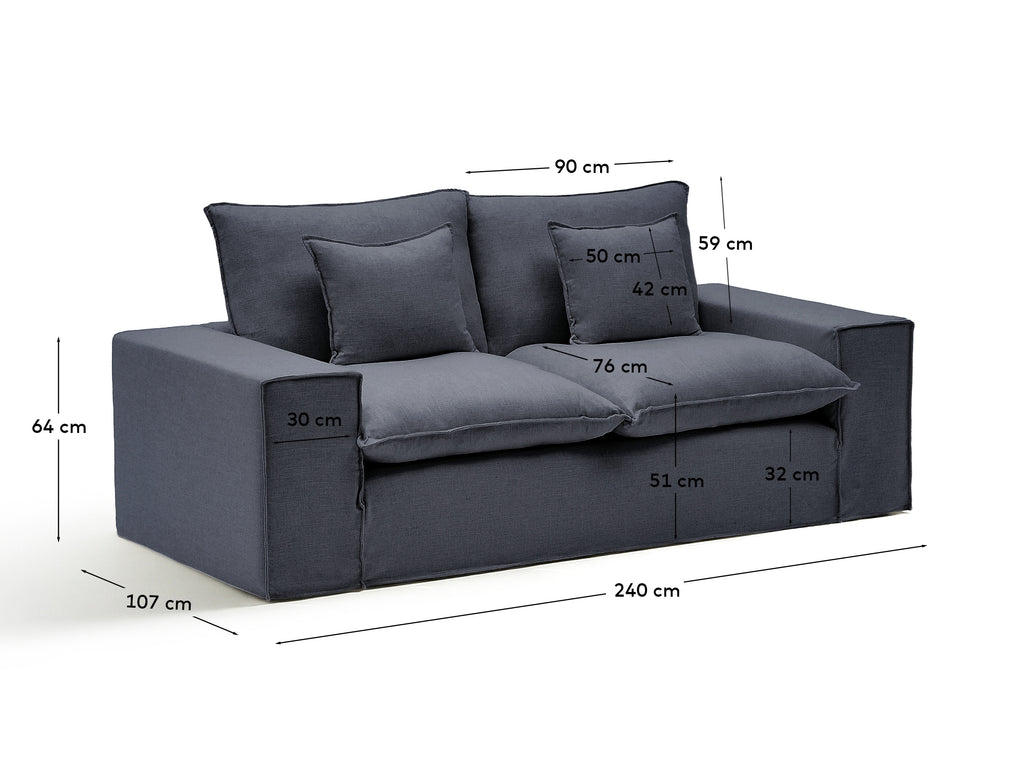 Canapé déhoussable Anarela 2 places en lin et viscose gris foncé 240 cm FSC Mix Credit