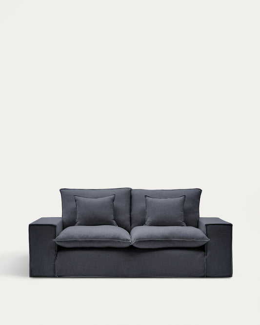Canapé déhoussable Anarela 2 places en lin et viscose gris foncé 240 cm FSC Mix Credit