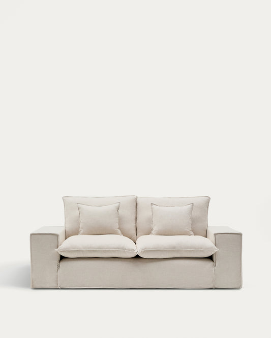 Canapé déhoussable Anarela 2 places avec coussins en lin beige FSC Mix Credit 240 cm.
