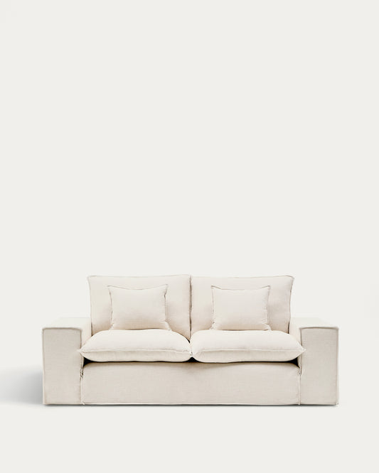 Canapé déhoussable Anarela 2 places avec coussins en lin beige FSC Mix Credit 240 cm.