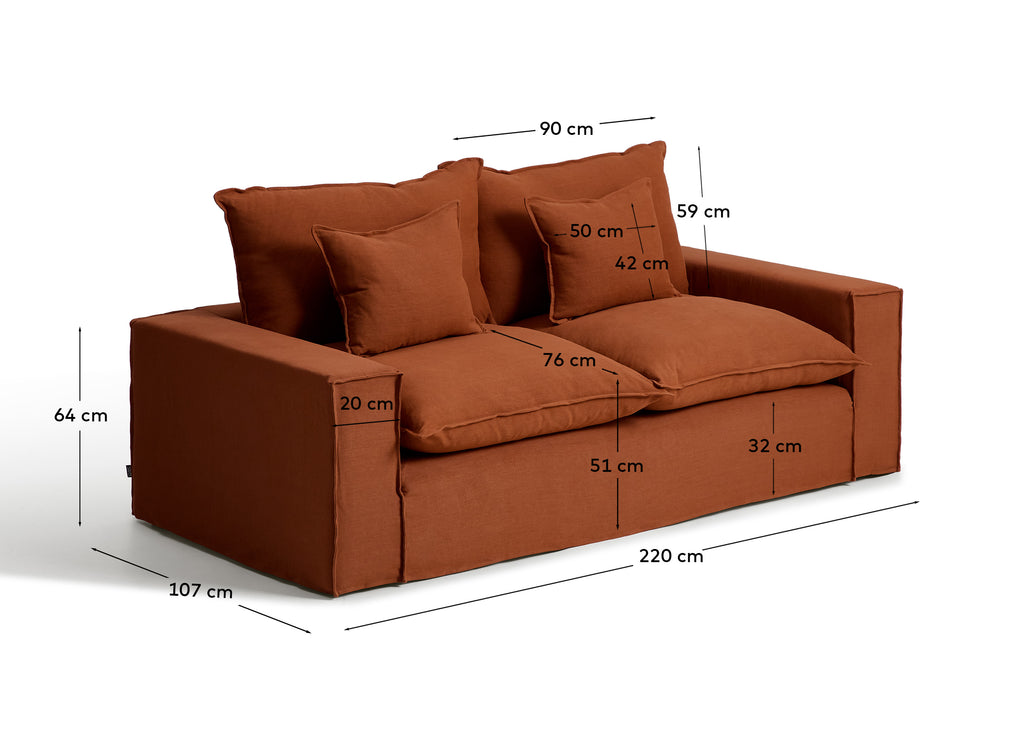 Canapé déhoussable Anarela 2 places en 100 % lin terracotta 220 cm FSC Mix Credit