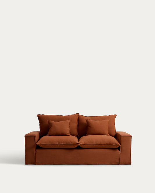 Canapé déhoussable Anarela 2 places en 100 % lin terracotta 220 cm FSC Mix Credit